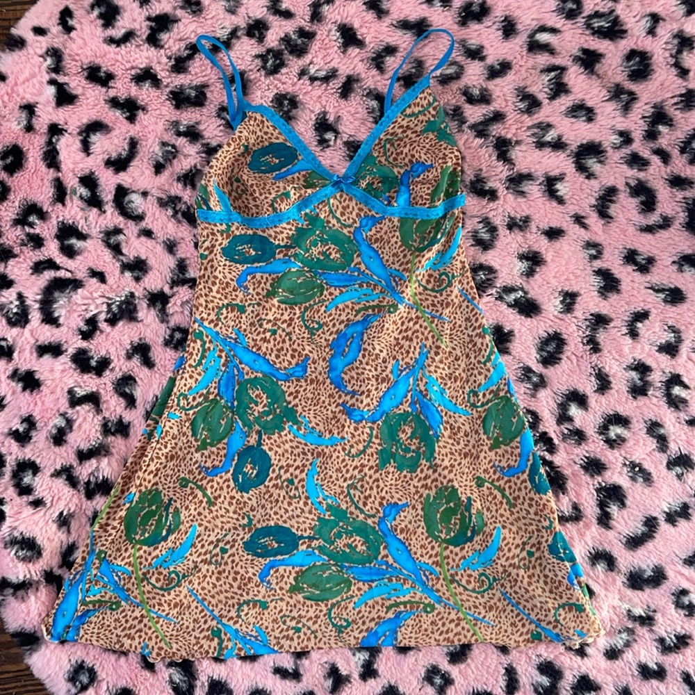 Vintage Jaclyn Smith night gown small Leopard blue Y2K